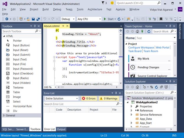 Saved layout applied